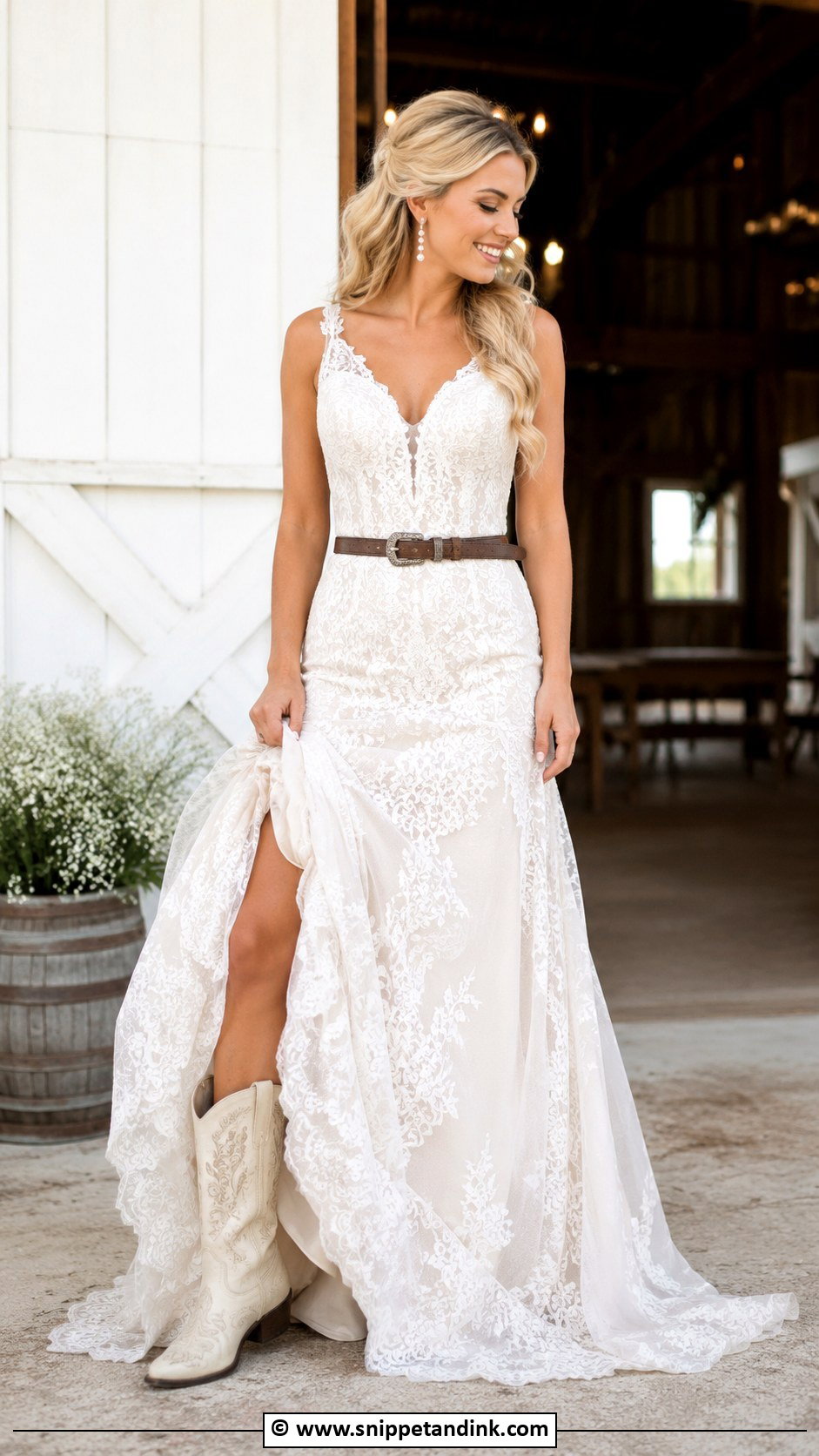 Lace A Line Cowgirl Wedding Dress - Snippet and Ink - 30 Cowgirl Wedding Dress Ideas