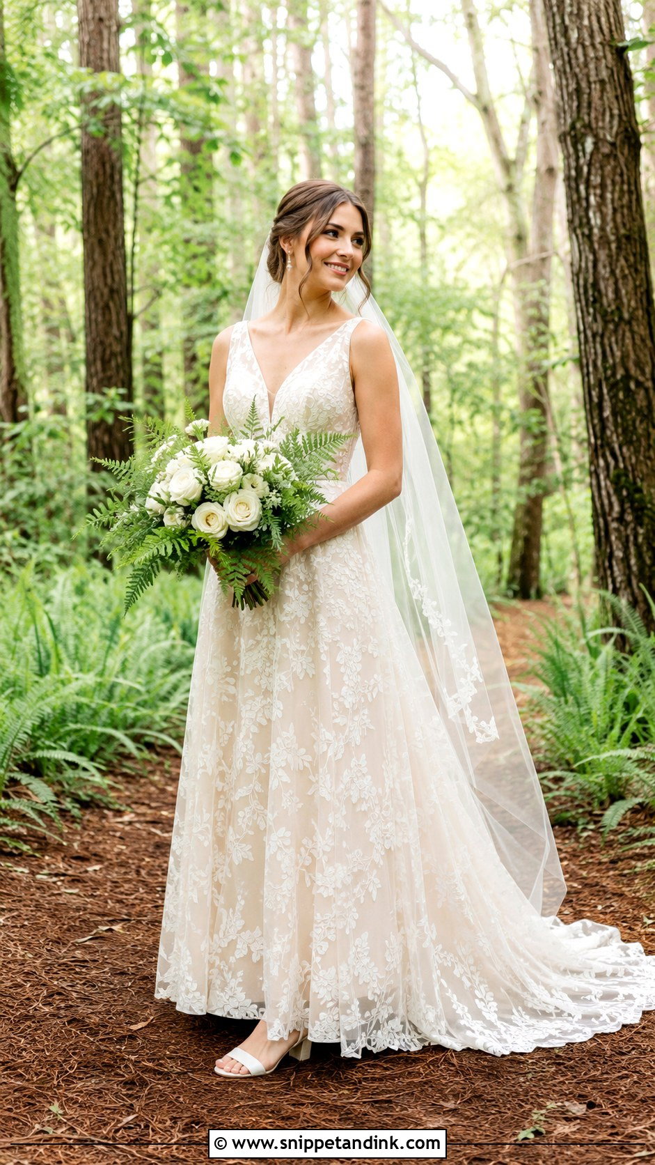 Lace A Line Forest Wedding Dress - Snippet and Ink - 20 Forest Wedding Aesthetic Wedding Dress Ideas