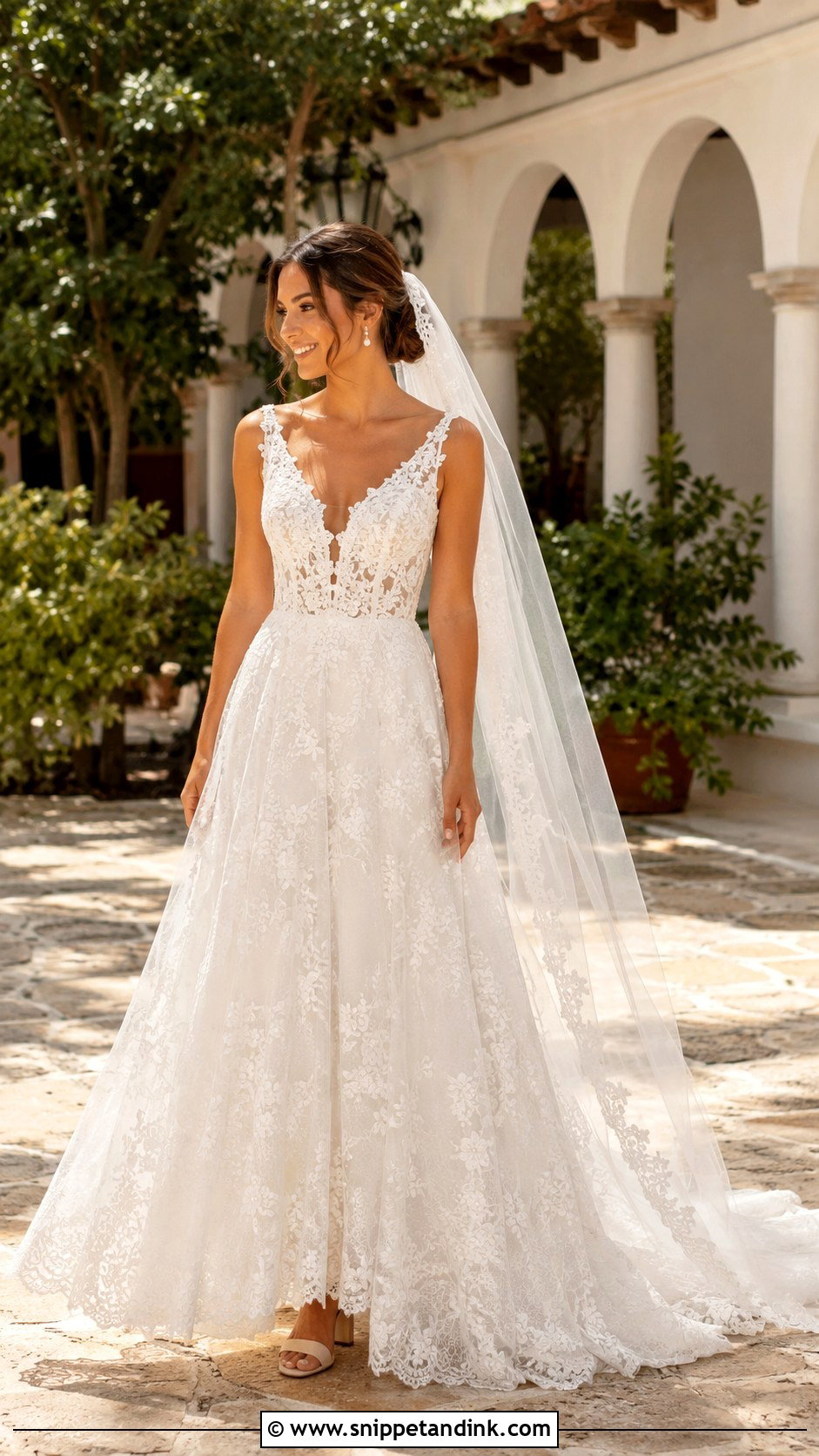Lace A Line Hacienda Wedding Dress - Snippet and Ink - 20 Hacienda Wedding Dress Ideas