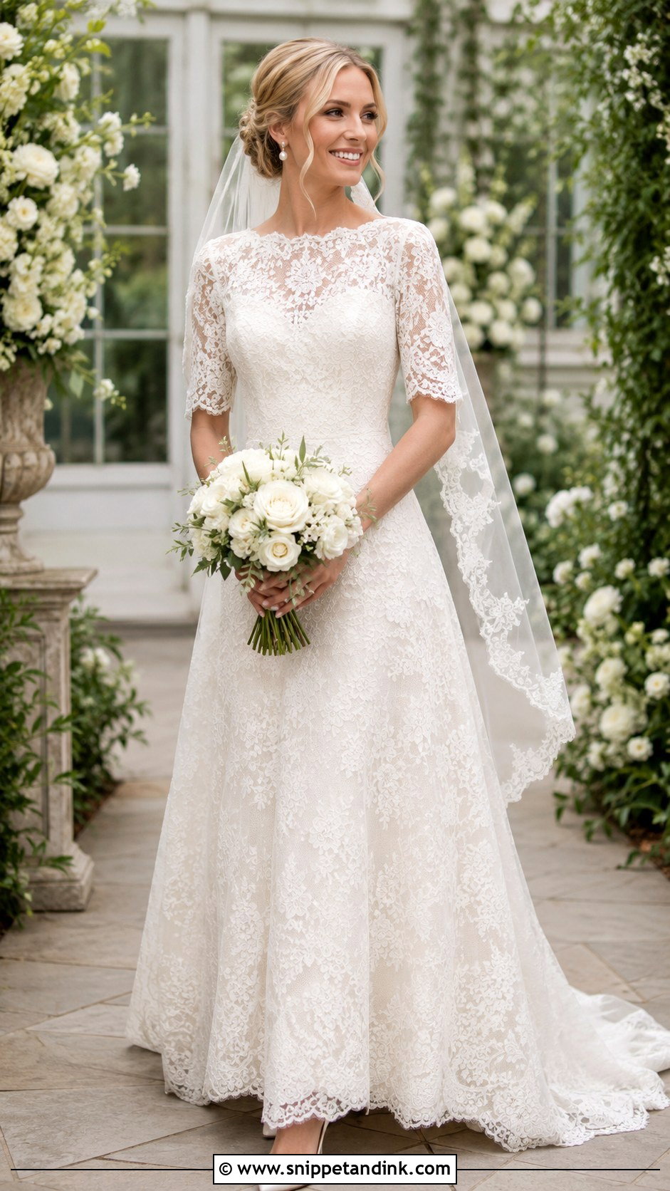 Lace A Line Half Sleeve Wedding Dress - Snippet and Ink - 20 Half Sleeve Wedding Dress Ideas
