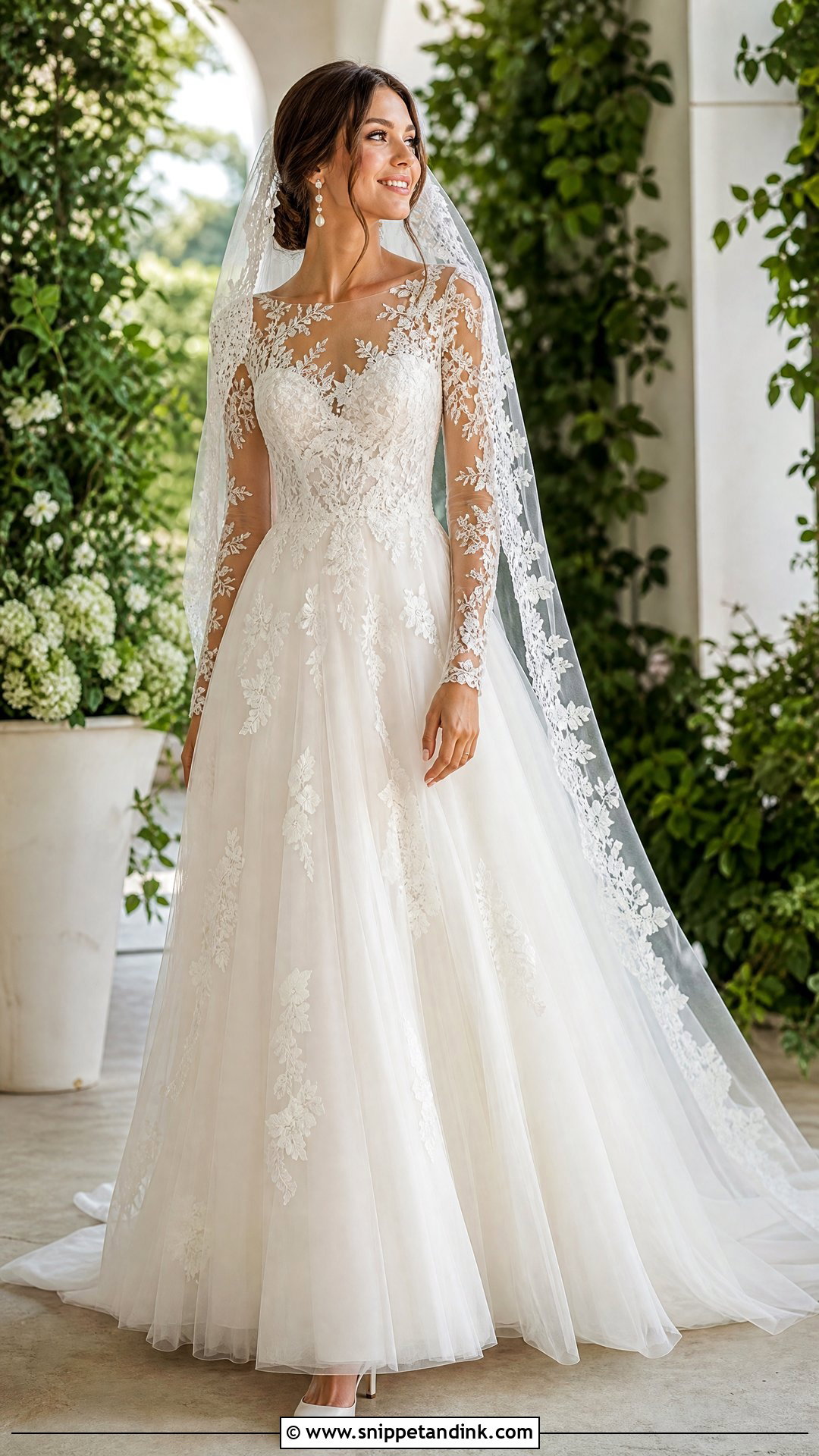 Lace A Line Illusion Sleeve Wedding Dress - Snippet and Ink - 20 Illusion Sleeve Wedding Dress Ideas