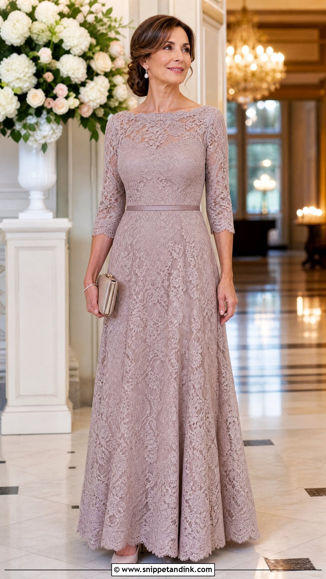 Lace A Line Long Gown with Sleeves - Snippet and Ink - 20 Long Gown with Sleeves