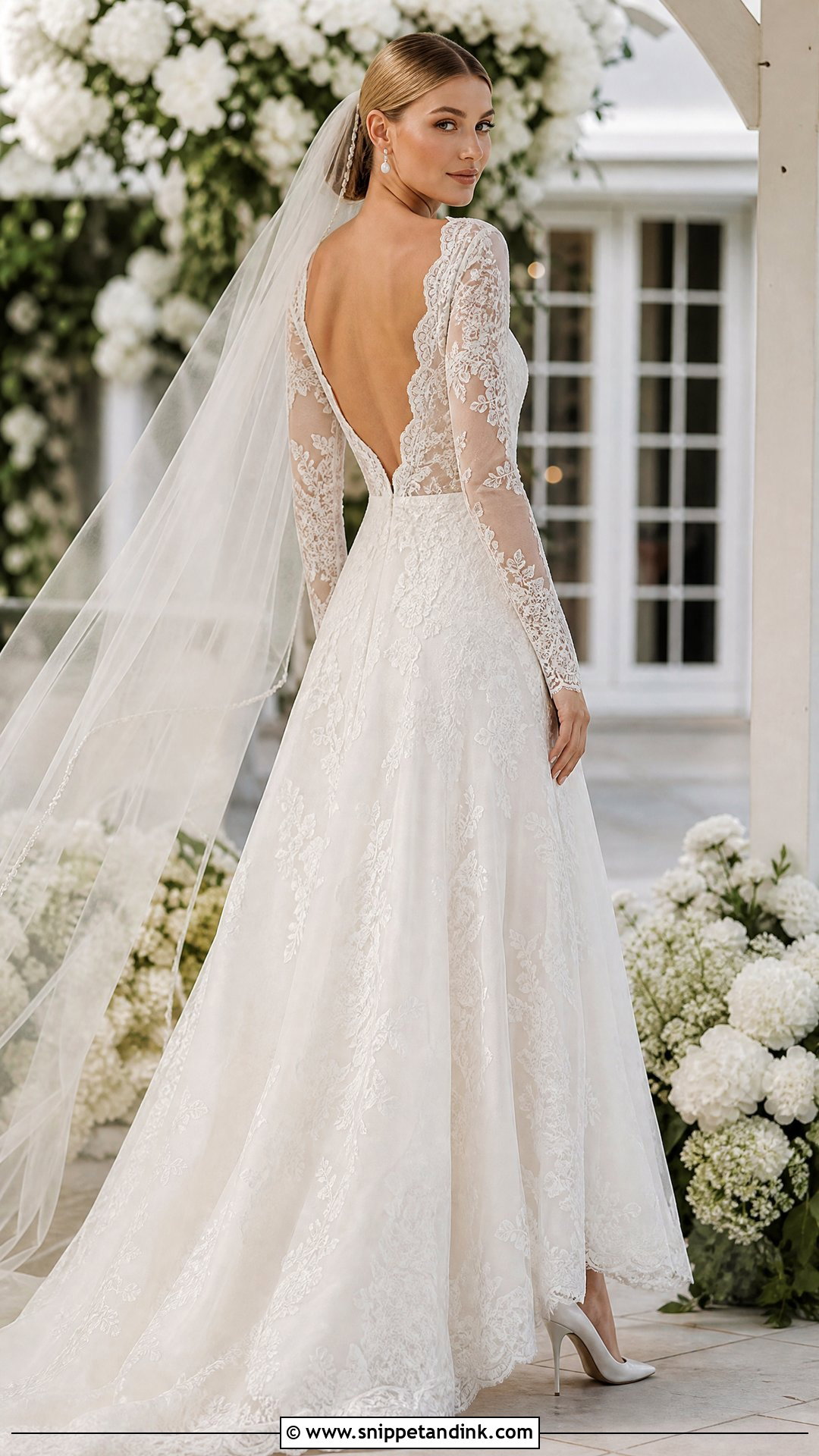 Lace A Line Long Sleeve Backless Wedding Dress - Snippet and Ink - 25 Long Sleeve Backless Wedding Dress Ideas