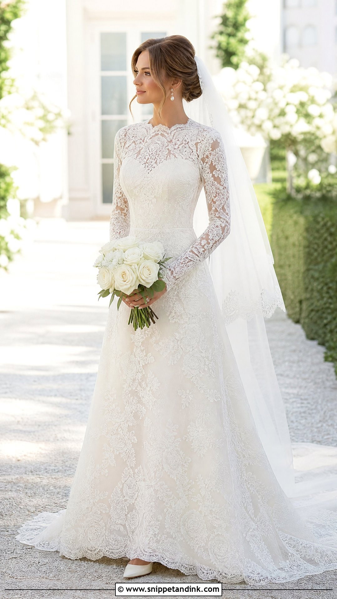 Lace A Line Long Sleeve Bridal Dress - Snippet and Ink - 20 Bridal Dress Long Sleeve Ideas