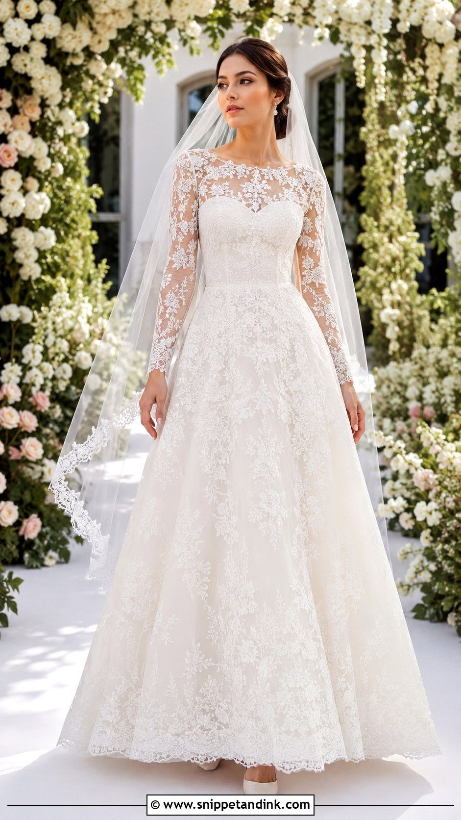 Lace A Line Long Sleeve Bridal Gown - Snippet and Ink - 20 Long Sleeve Bridal Gown Ideas