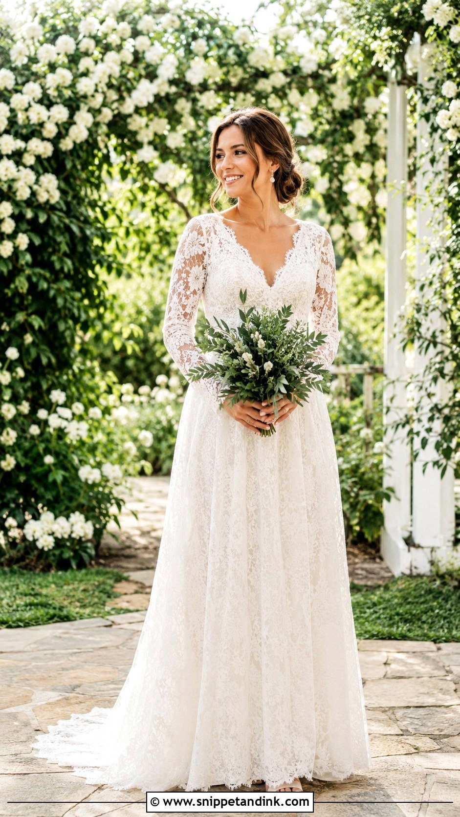 Lace A Line Long Sleeve Elopement Dress - Snippet and Ink - 20 Long Sleeve Elopement Dress Ideas