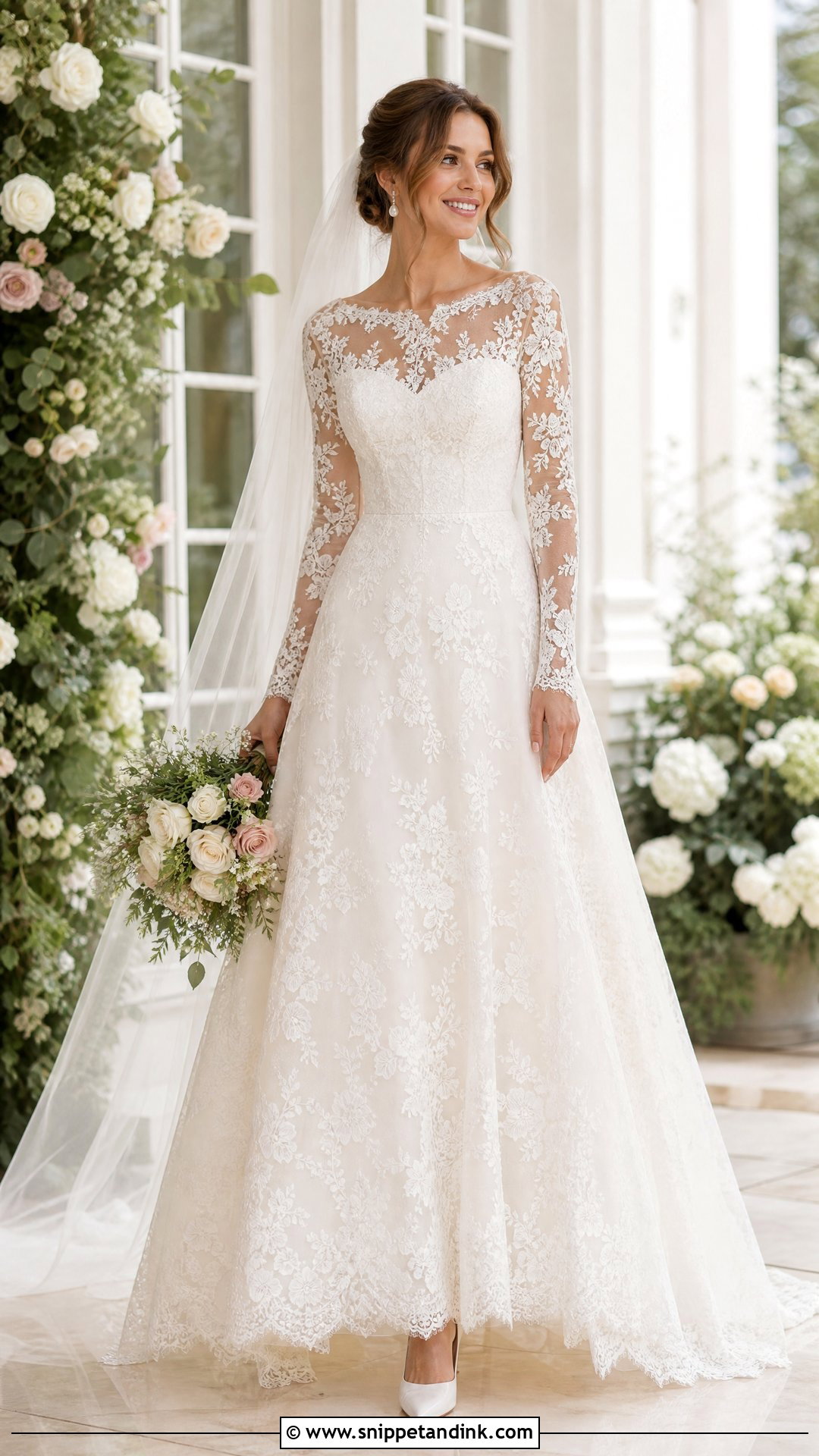 Lace A Line Long Sleeve Wedding Dress - Snippet and Ink - 20 Timeless Wedding Dress Long Sleeve Ideas