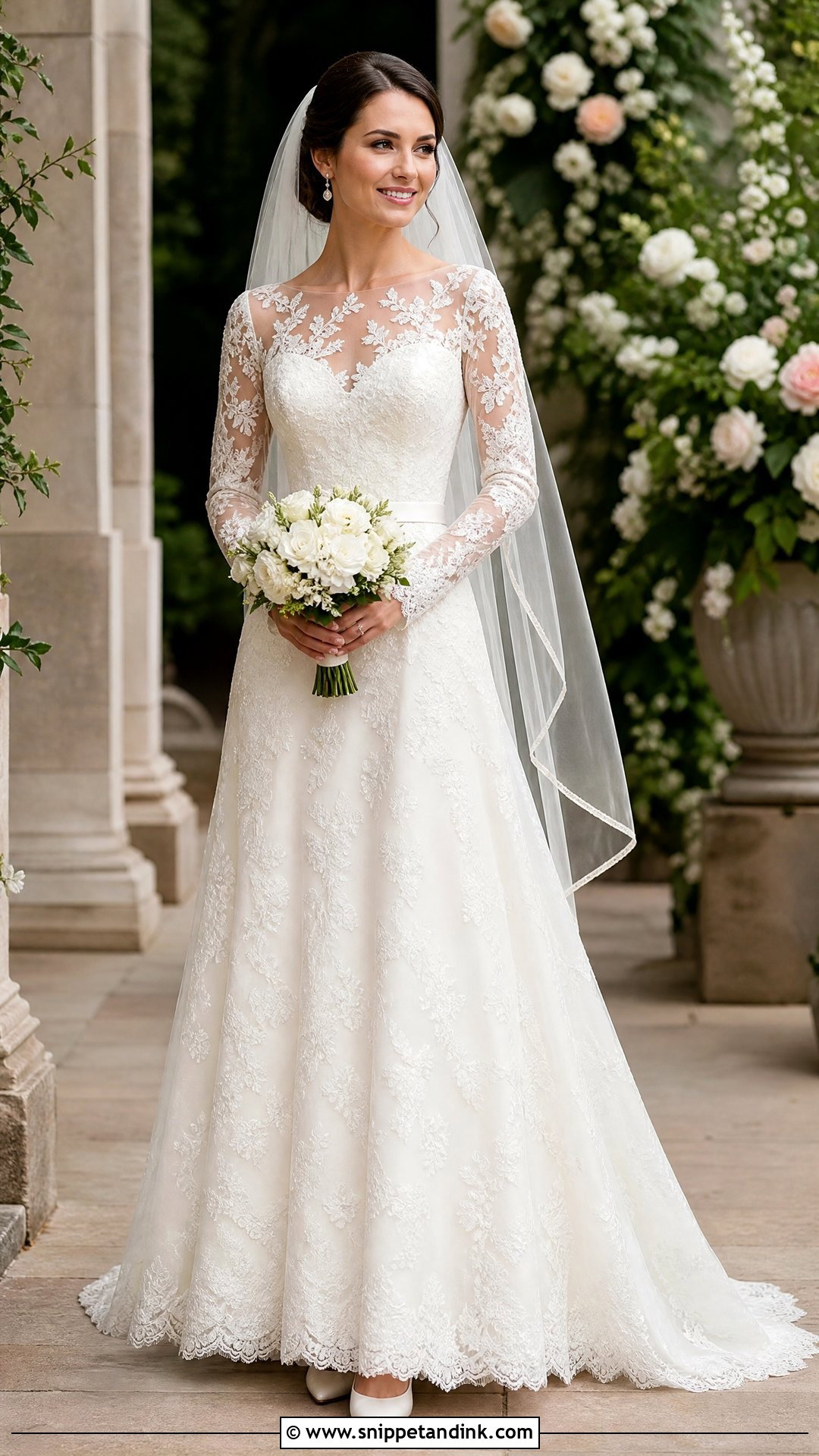 Lace A Line Long Sleeve Wedding Dress - Snippet and Ink - 20 Bride Dress Long Sleeve Ideas