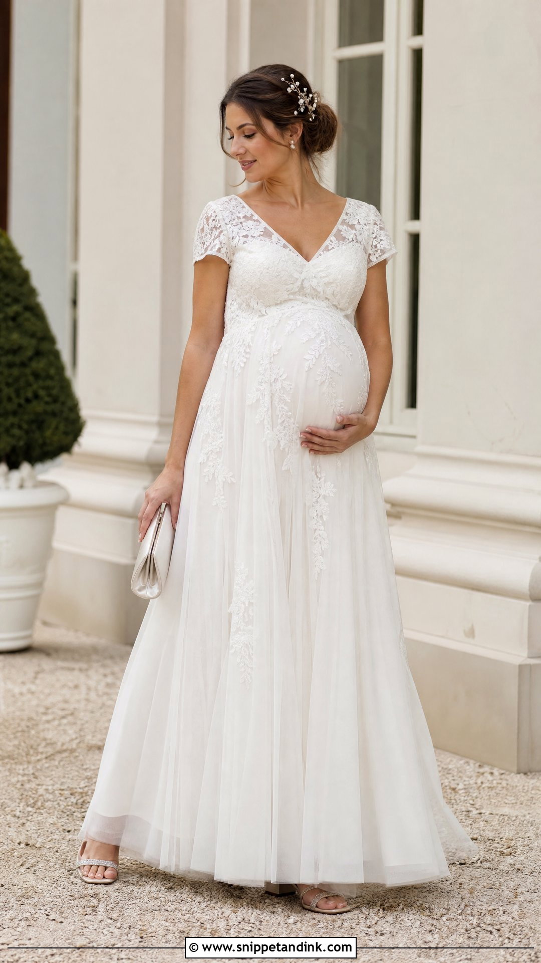 Lace A Line Maternity Wedding Gown - Snippet and Ink - 20 Wedding Gown for Pregnant Brides Ideas