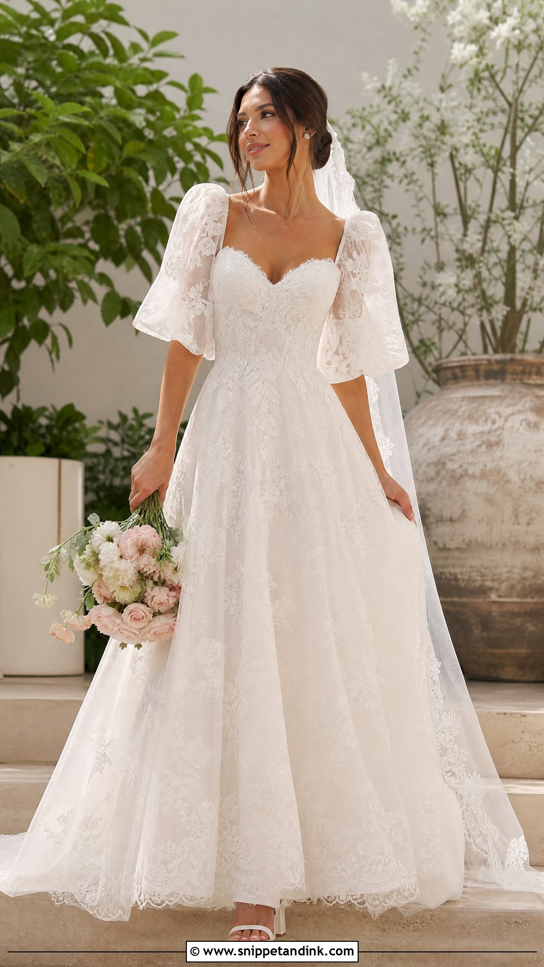 Lace A Line Poofy Sleeve Wedding Dress - Snippet and Ink - 20 Poofy Sleeve Wedding Dress Ideas