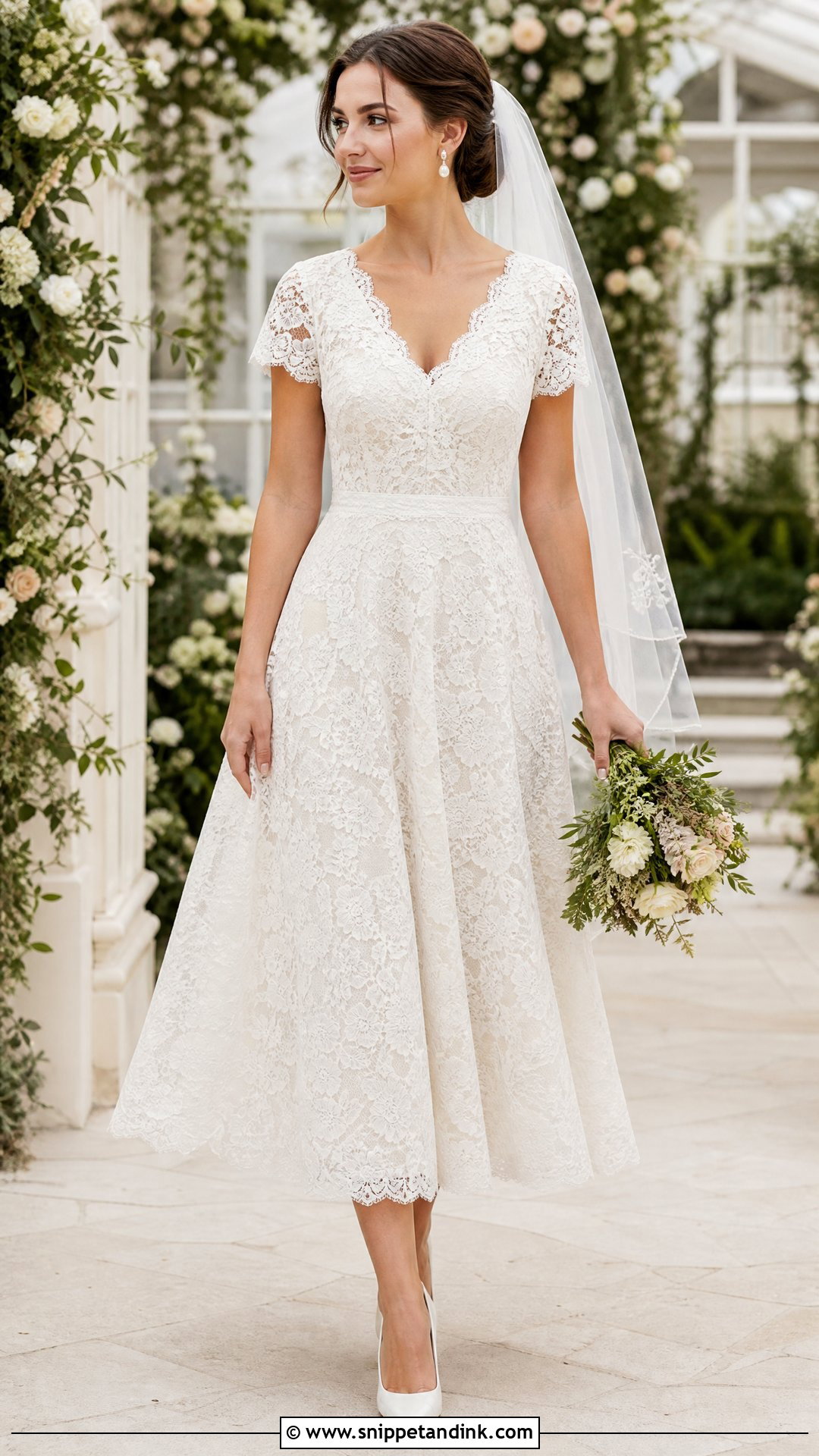 Lace A Line Short Sleeve Wedding Dress - Snippet and Ink - 20 Wedding Dresses with Short Sleeves