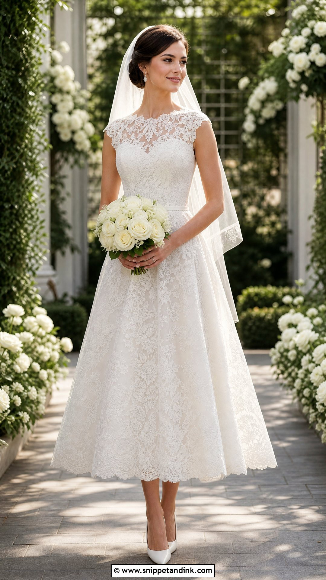 Lace A Line Tea Length Wedding Dress - Snippet and Ink - 20 Tea Length Wedding Dresses