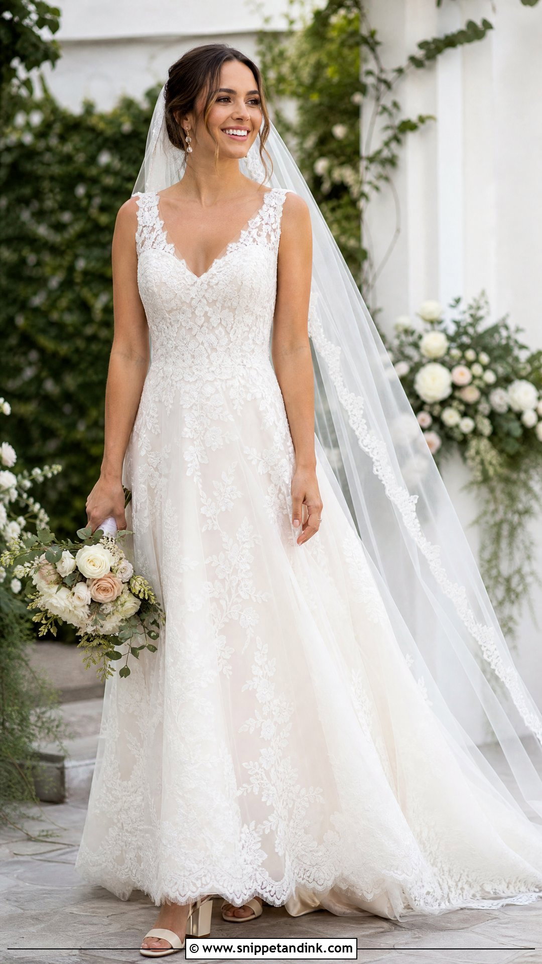 Lace A Line Thick Strap Wedding Dress - Snippet and Ink - 20 Thick Strap Wedding Dress Ideas