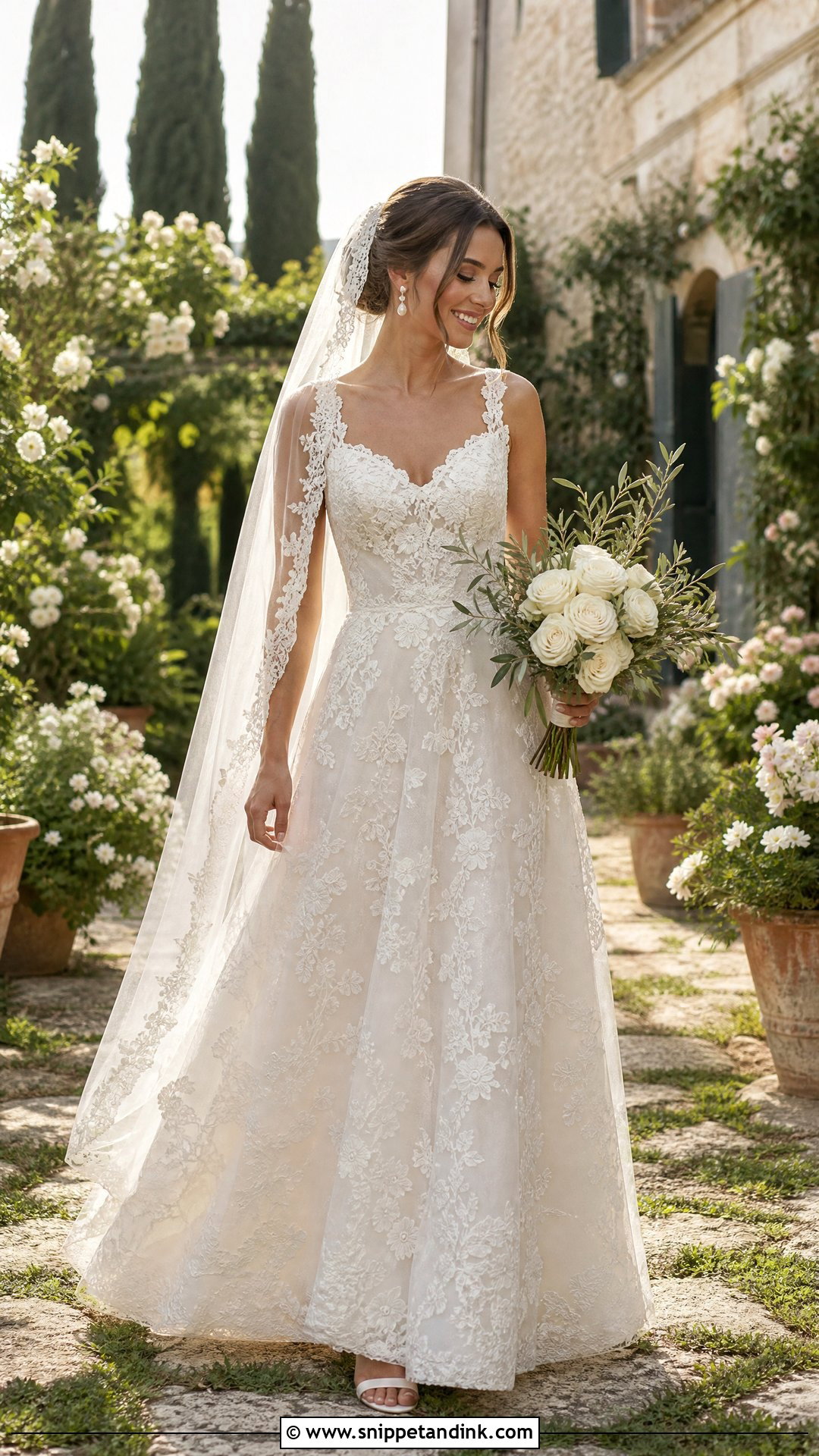 Lace A Line Tuscan Wedding Dress - Snippet and Ink - 20 Tuscan Wedding Dress Ideas