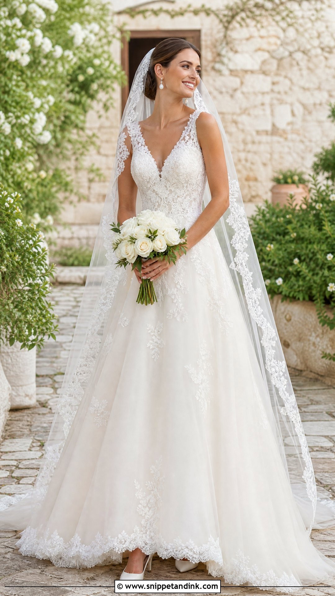 Lace A Line V Neck Wedding Gown - Snippet and Ink - 20 V Neck Wedding Gown Ideas
