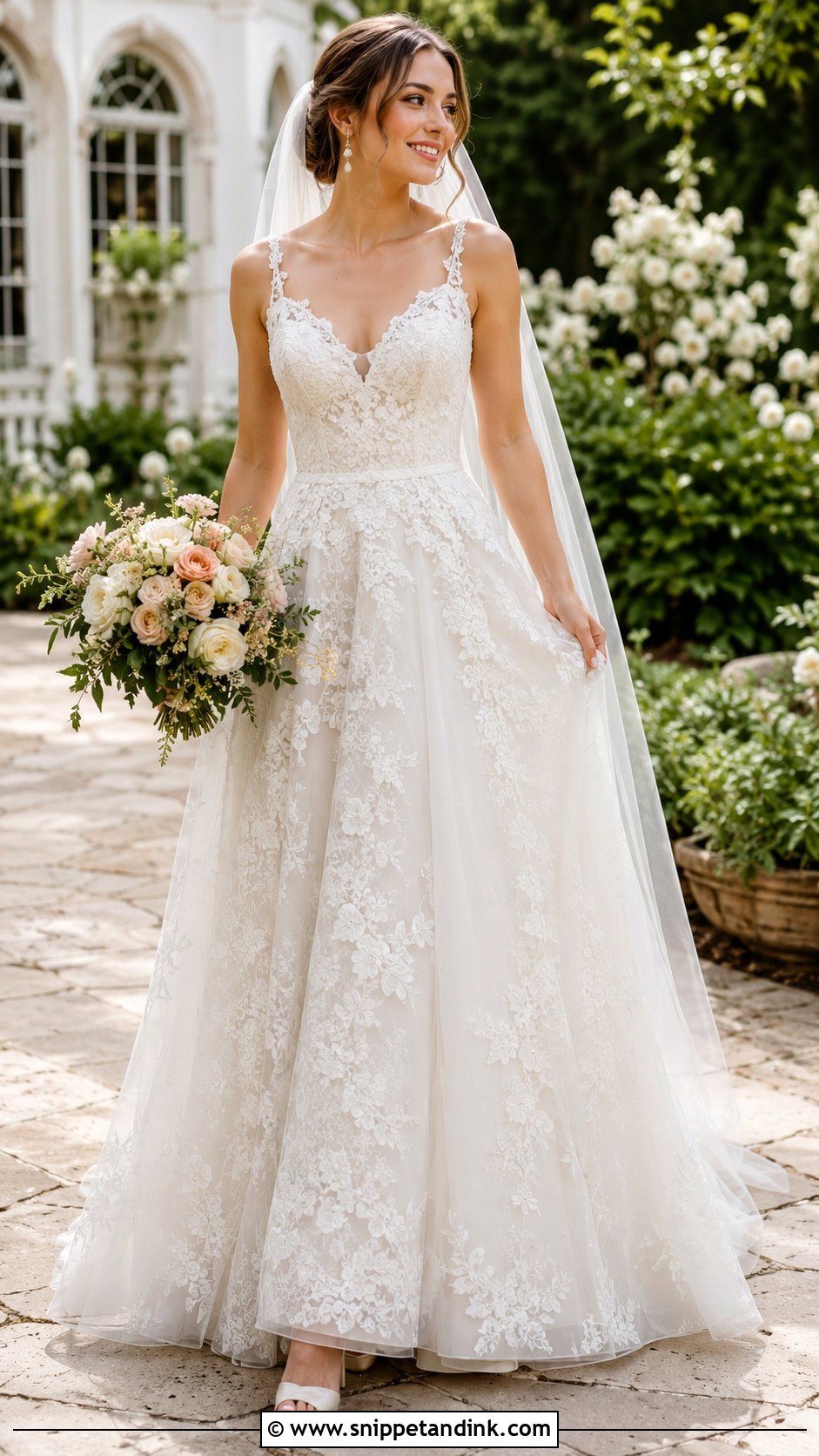 Lace A Line Wedding Dress - Snippet and Ink - 25 Soft Romantic Wedding Dress Ideas