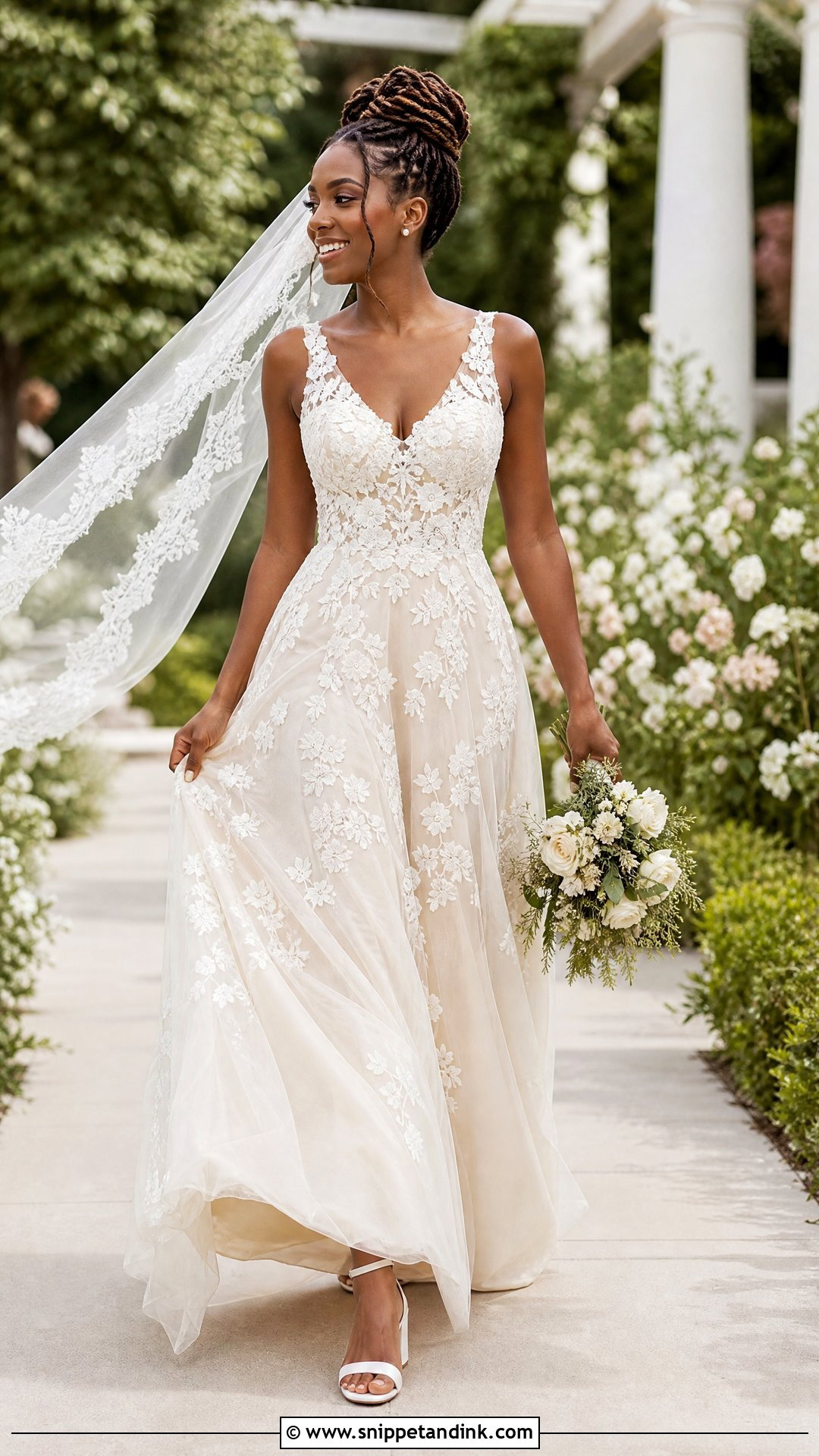 Lace A Line Wedding Dress - Snippet and Ink - 25 Black Woman Wedding Dress Ideas