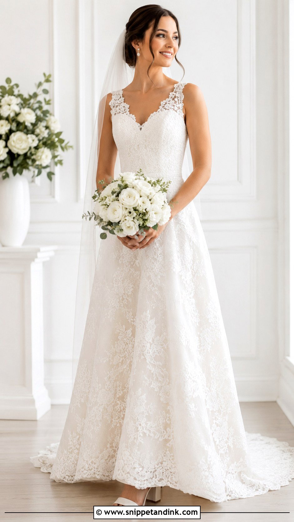 Lace A Line Wedding Dress - Snippet and Ink - 25 Romantic Lace Wedding Dress Ideas