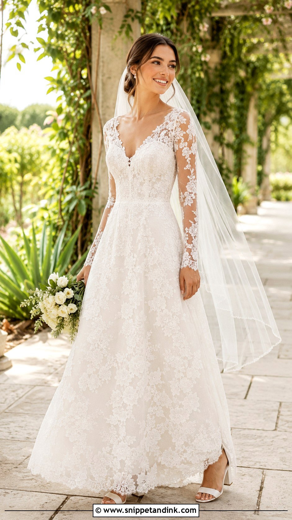Lace A Line Wedding Dress Outfit - Snippet and Ink - 30 Bridal Wear Ideas