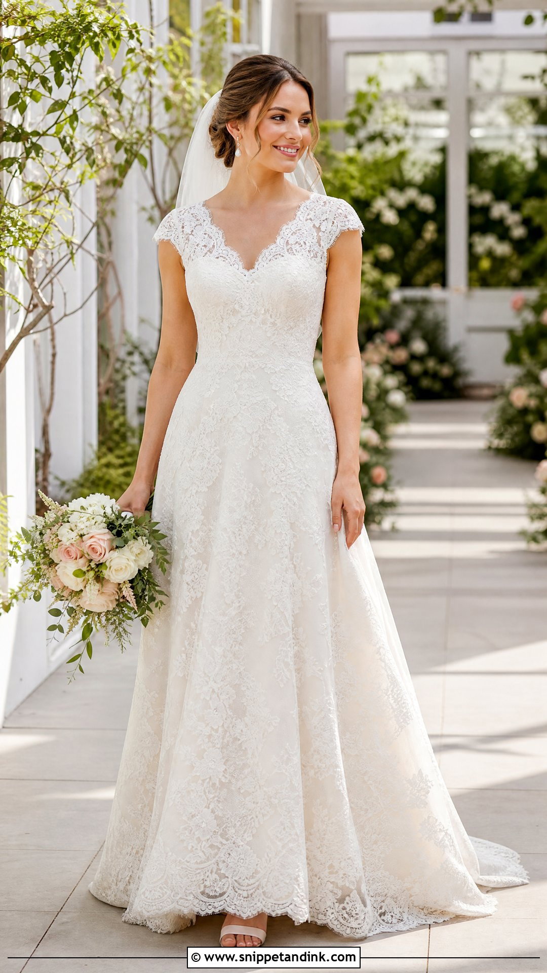 Lace A Line Wedding Dress With Cap Sleeves - Snippet and Ink - 25 Lace a Line Wedding Dress Ideas