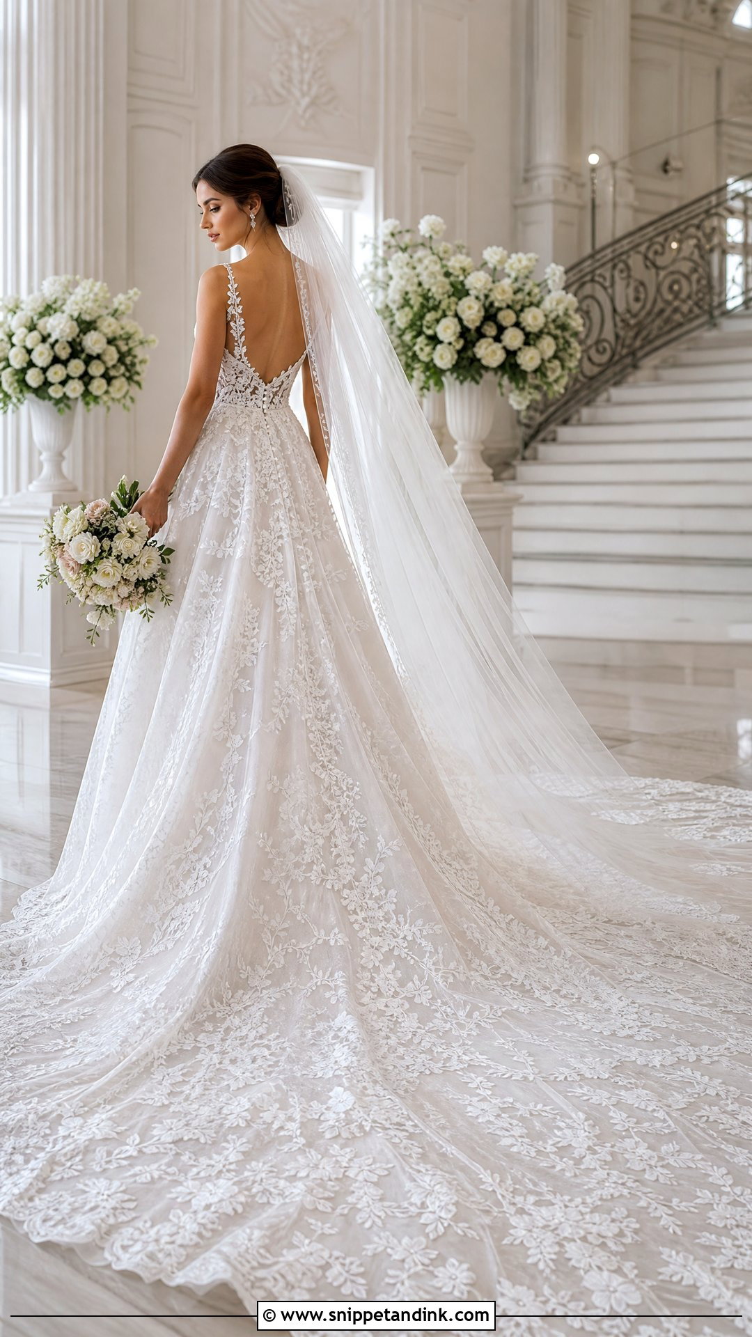 Lace A Line Wedding Dress With Cathedral Train - Snippet and Ink - 25 Lace a Line Wedding Dress Ideas