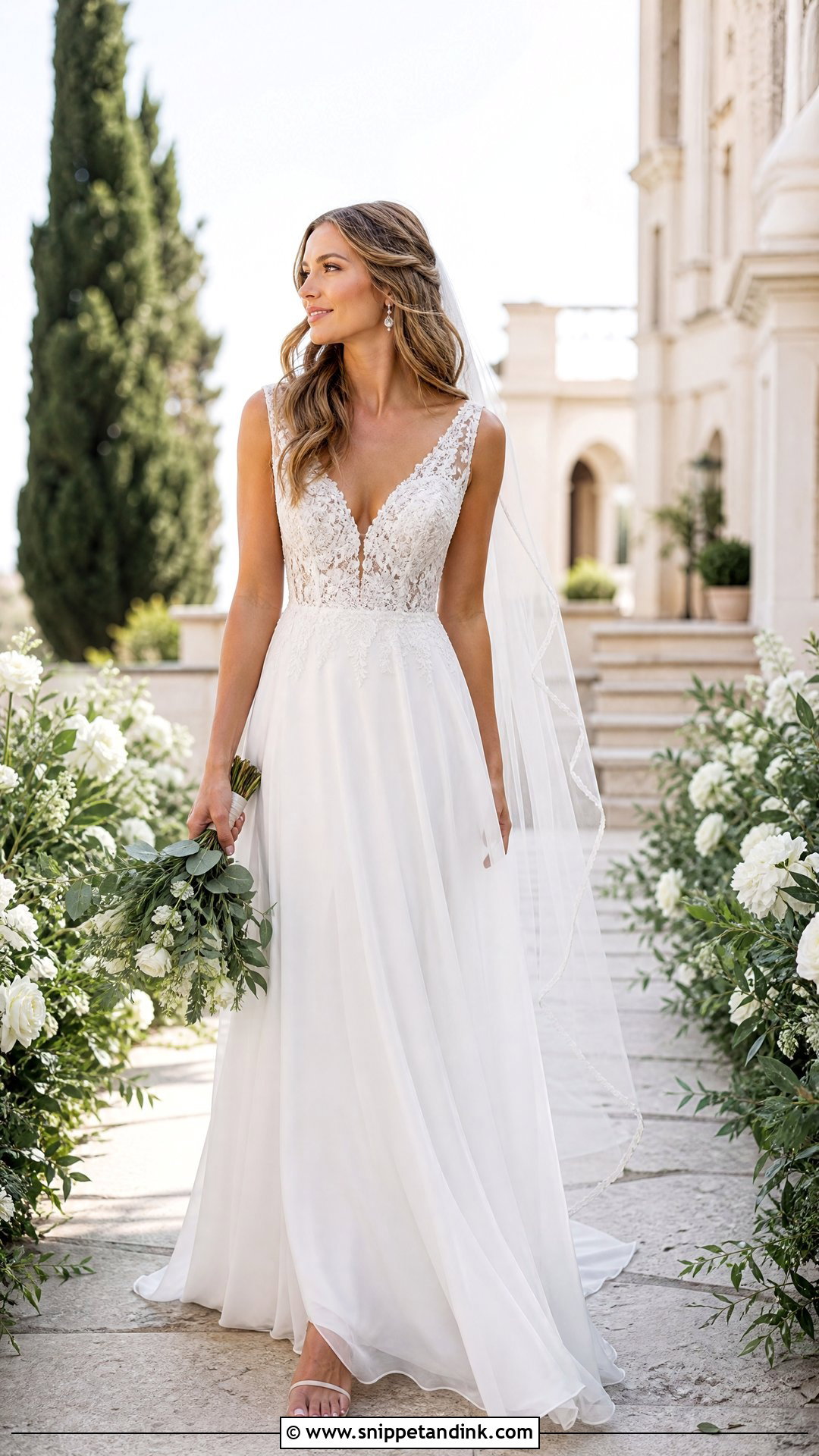 Lace A Line Wedding Dress With Chiffon Skirt - Snippet and Ink - 25 Lace a Line Wedding Dress Ideas