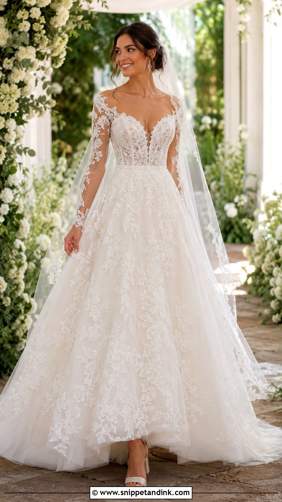 Lace A Line Wedding Dress With Detachable Long Sleeves - Snippet and Ink - 20 Wedding Dress with Detachable Sleeves