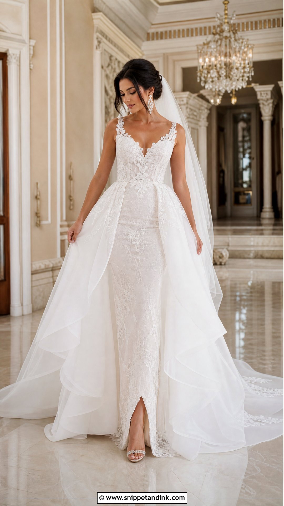 Lace A Line Wedding Dress With Detachable Overskirt - Snippet and Ink - 25 Lace a Line Wedding Dress Ideas
