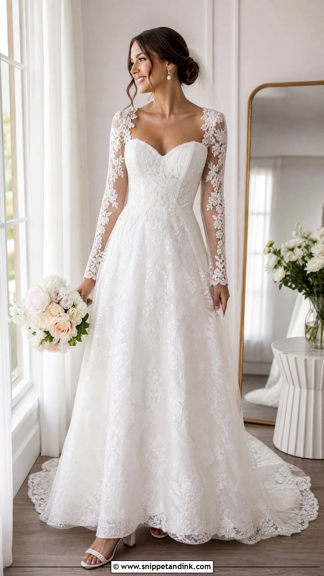 Lace A Line Wedding Dress With Detachable Sleeves - Snippet and Ink - 25 Lace a Line Wedding Dress Ideas