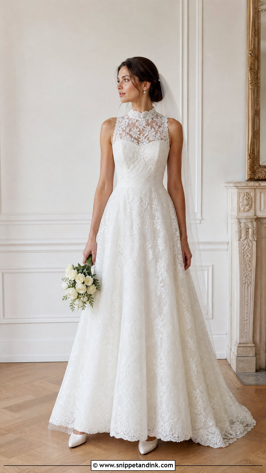 Lace A Line Wedding Dress With High Neck - Snippet and Ink - 25 Lace a Line Wedding Dress Ideas