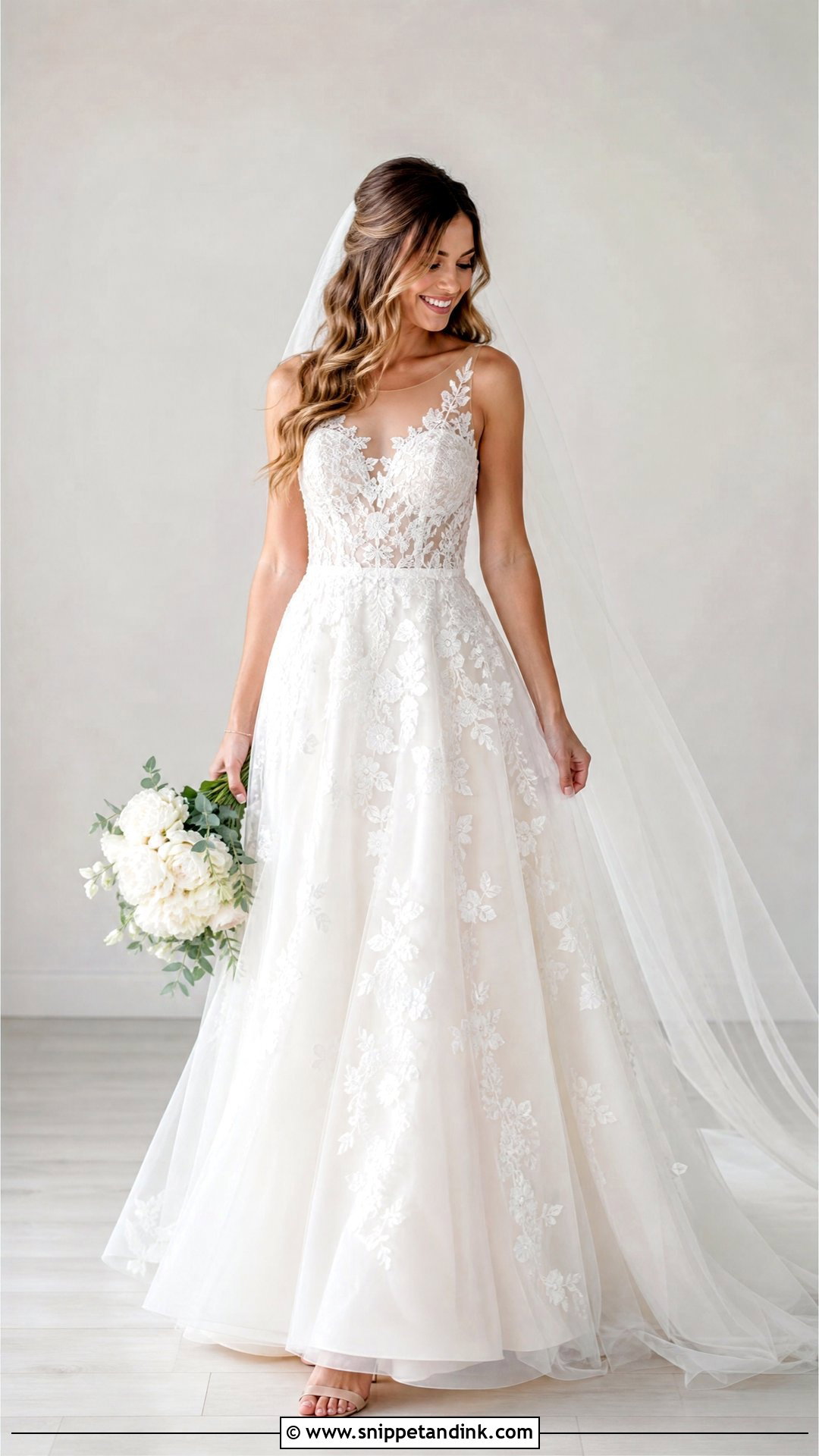 Lace A Line Wedding Dress With Illusion Bodice - Snippet and Ink - 25 Lace a Line Wedding Dress Ideas