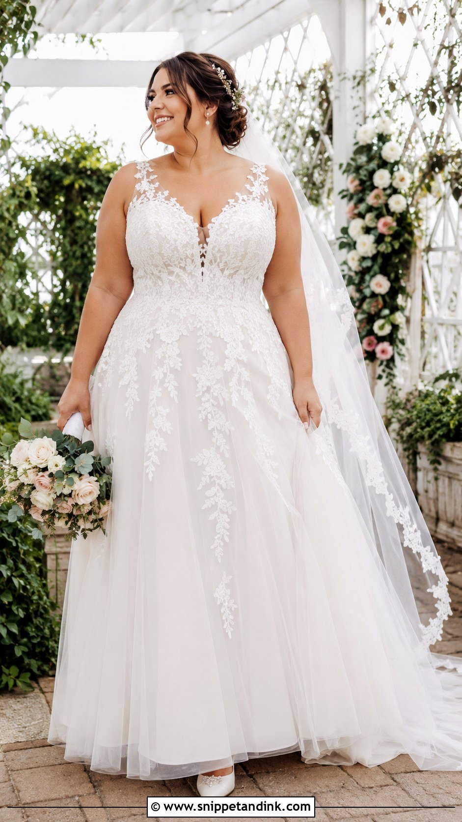 Lace A Line Wedding Dress With Illusion Neckline - Snippet and Ink - 20 Apple Shape Wedding Dress Ideas