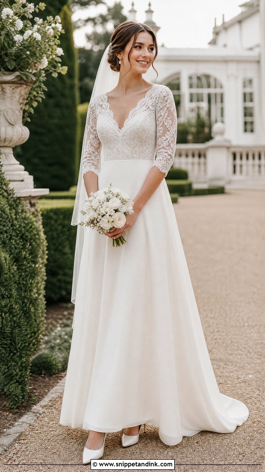 Lace A Line Wedding Dress With Illusion Sleeves - Snippet and Ink - 20 Simple Elegant Wedding Dress with Sleeves