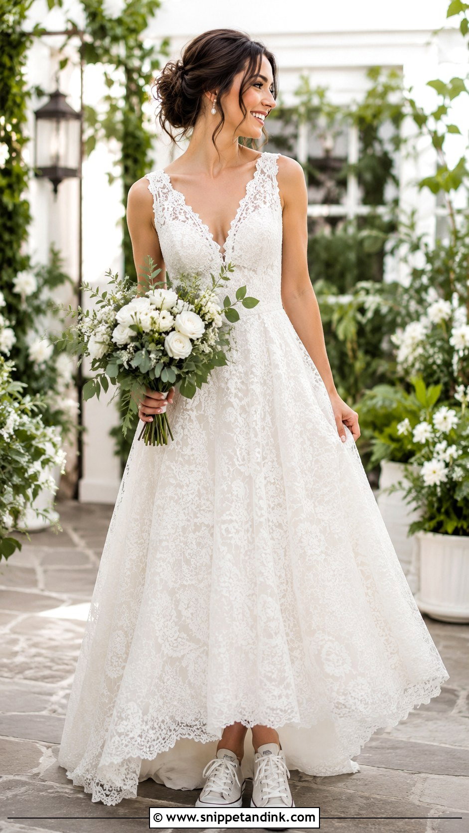 Lace A Line Wedding Dress With Ivory Converse - Snippet and Ink - 20 Wedding Dress with Converse Ideas