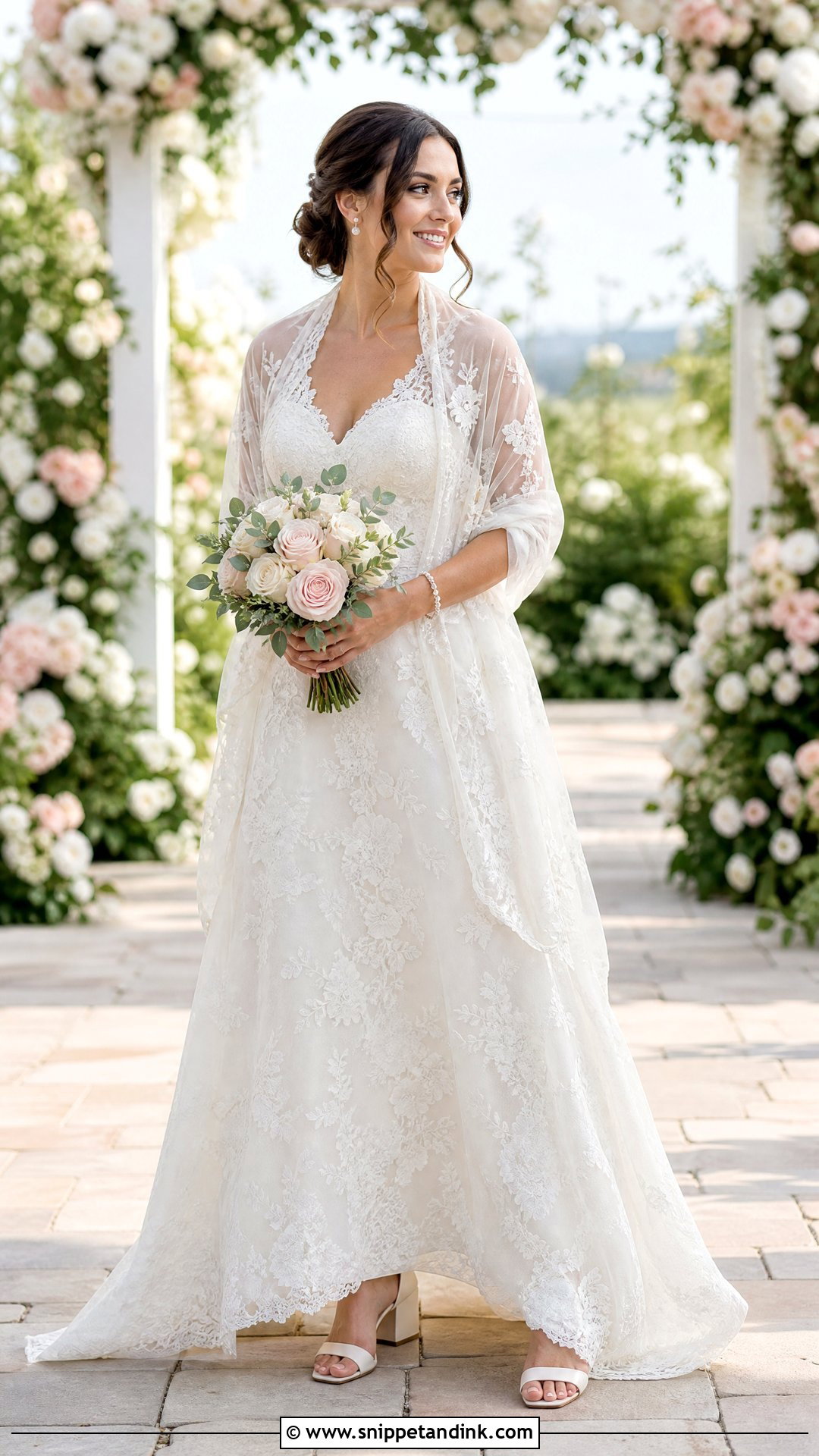 Lace A Line Wedding Dress With Lace Shawl - Snippet and Ink - 25 Wedding Dress with Shawl Ideas