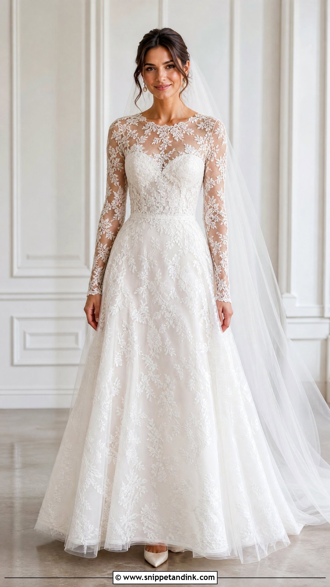 Lace A Line Wedding Dress With Long Sleeves - Snippet and Ink - 25 Lace a Line Wedding Dress Ideas