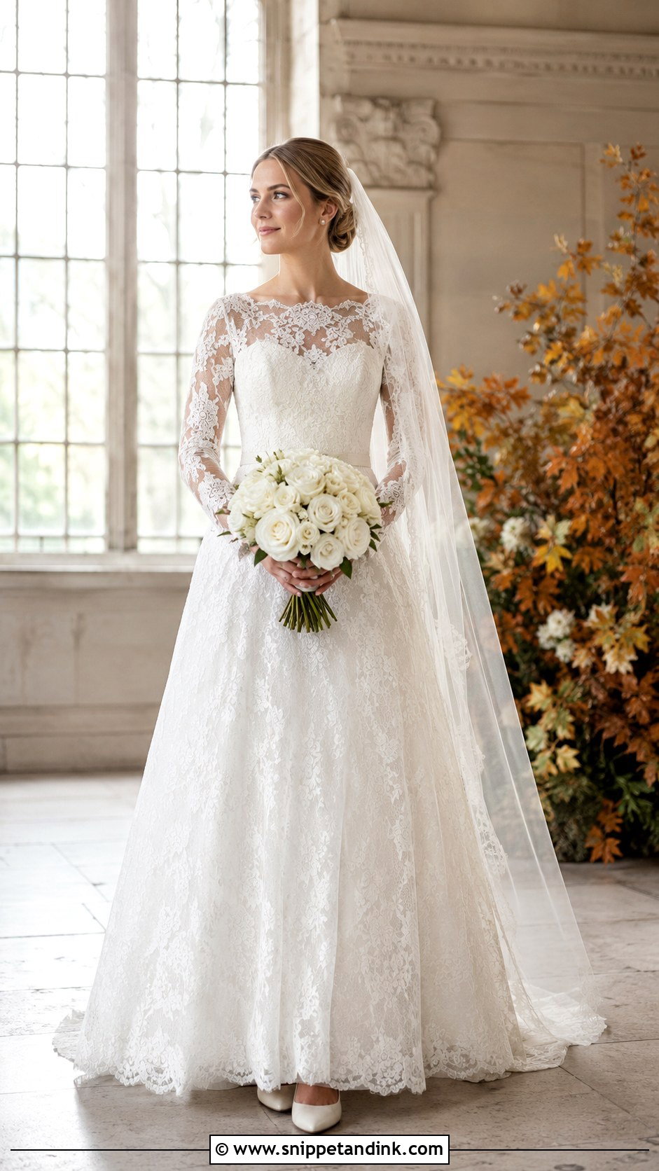 Lace A Line Wedding Dress With Long Sleeves - Snippet and Ink - 20 A Shape Wedding Dress Ideas