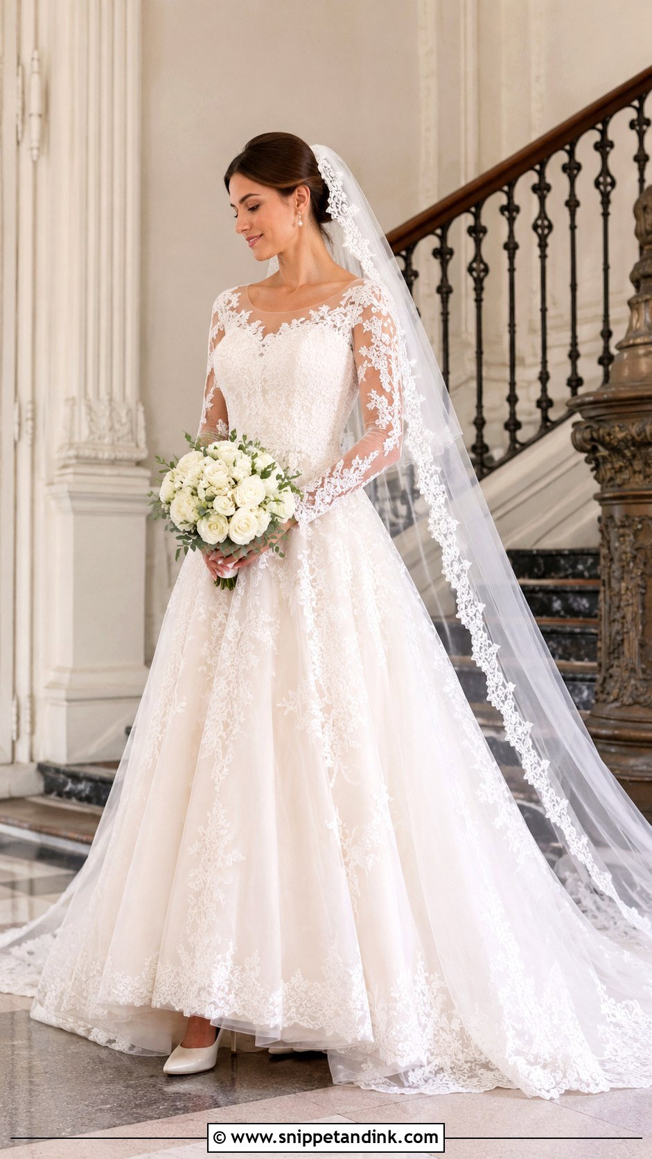 Lace A Line Wedding Dress With Long Sleeves - Snippet and Ink - 20 Classic a Line Wedding Dress Ideas