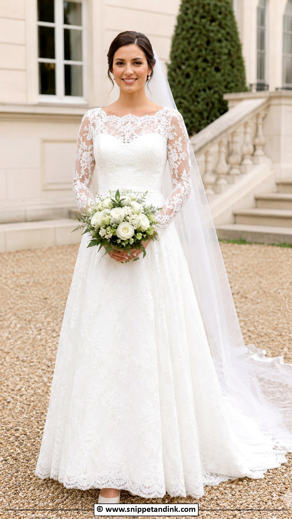 Lace A Line Wedding Dress With Long Sleeves - Snippet and Ink - 30 Aline Wedding Dress Ideas