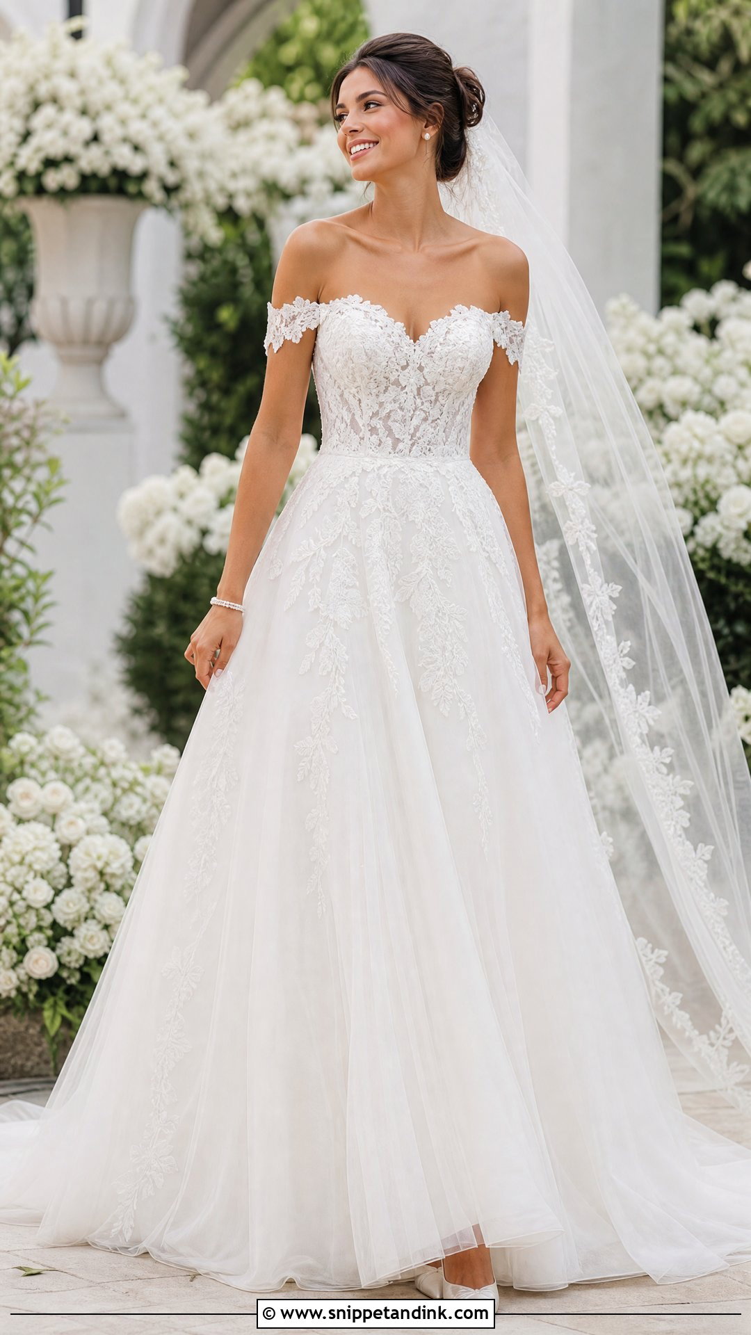 Lace A Line Wedding Dress With Off Shoulder Neckline - Snippet and Ink - 25 Lace a Line Wedding Dress Ideas