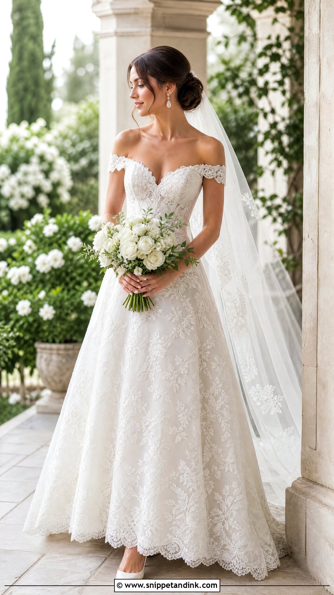 Lace A Line Wedding Dress With Off Shoulder Sleeves - Snippet and Ink - 20 Wedding Dress Off Shoulder Sleeves