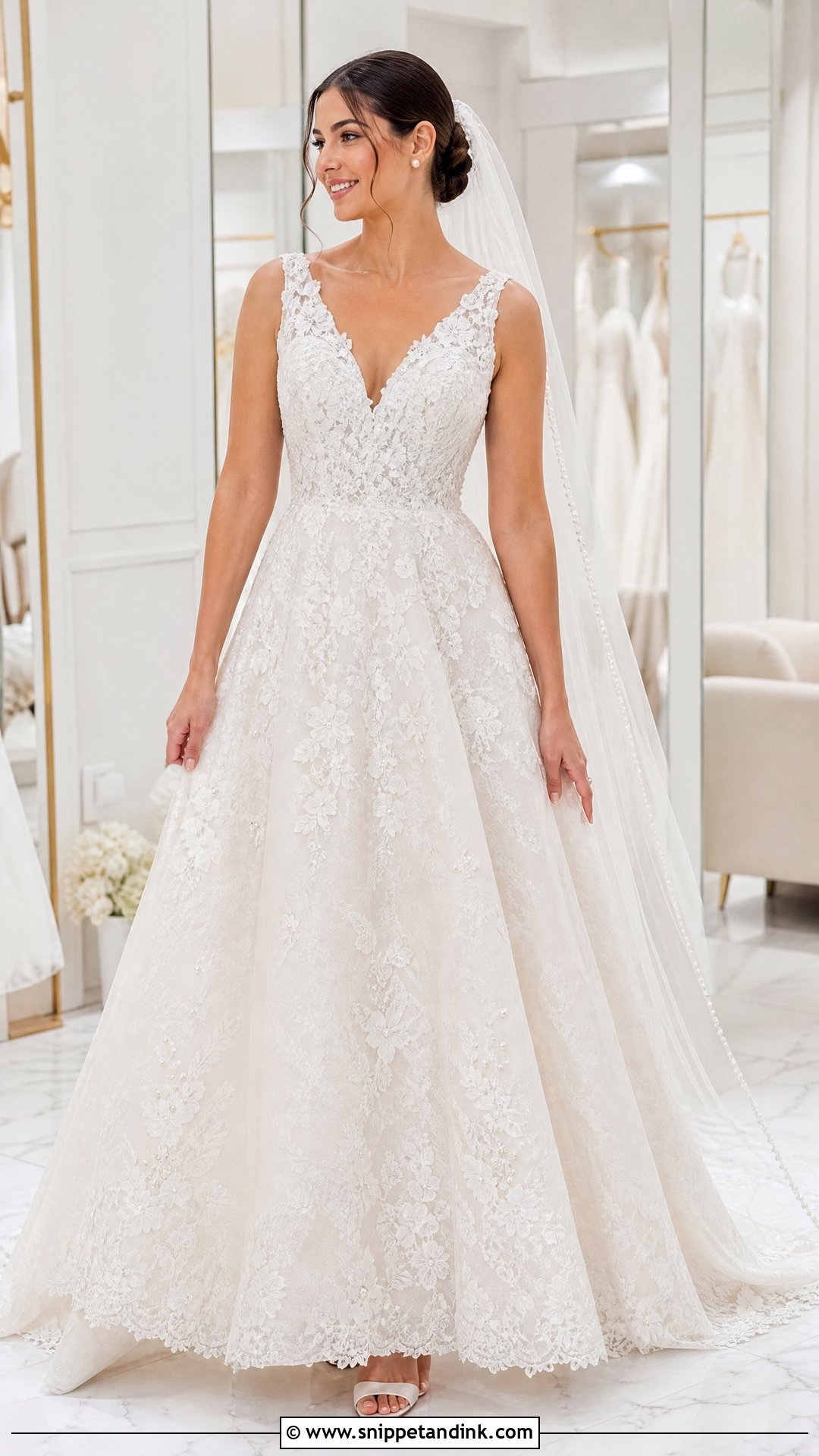 Lace A Line Wedding Dress With Pearl Details - Snippet and Ink - 25 Lace a Line Wedding Dress Ideas