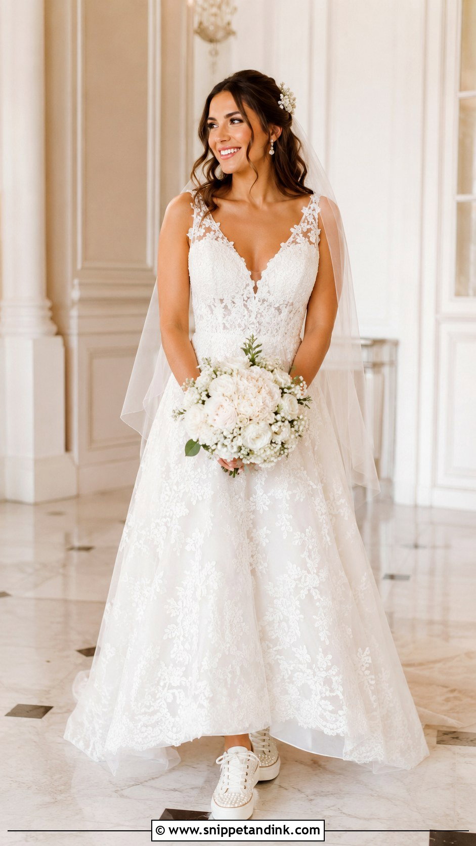 Lace A Line Wedding Dress With Platform Sneakers - Snippet and Ink - 20 Bride with Sneakers Ideas