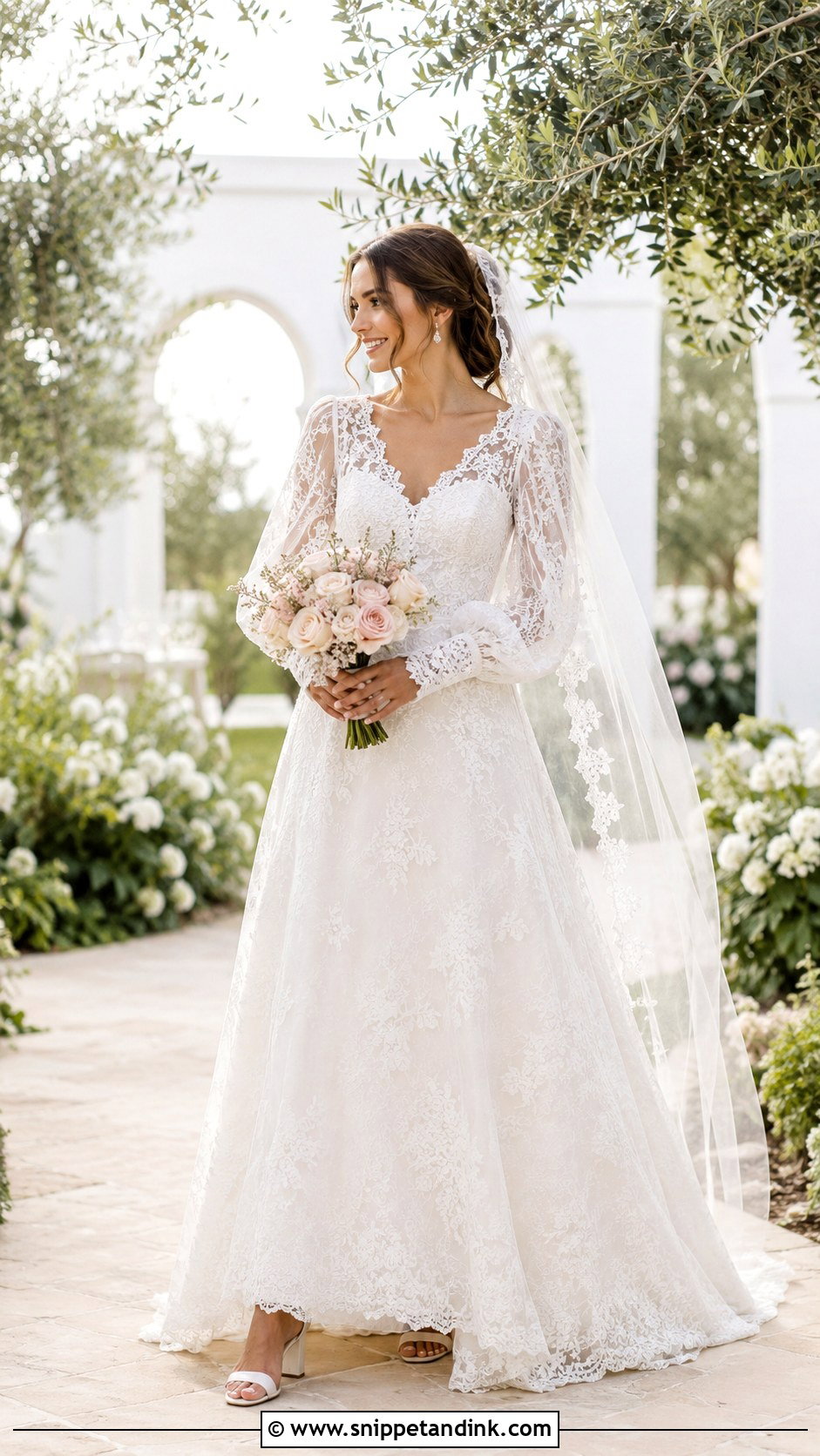 Lace A Line Wedding Dress With Puffy Sleeves - Snippet and Ink - 20 Wedding Dress with Puffy Sleeves