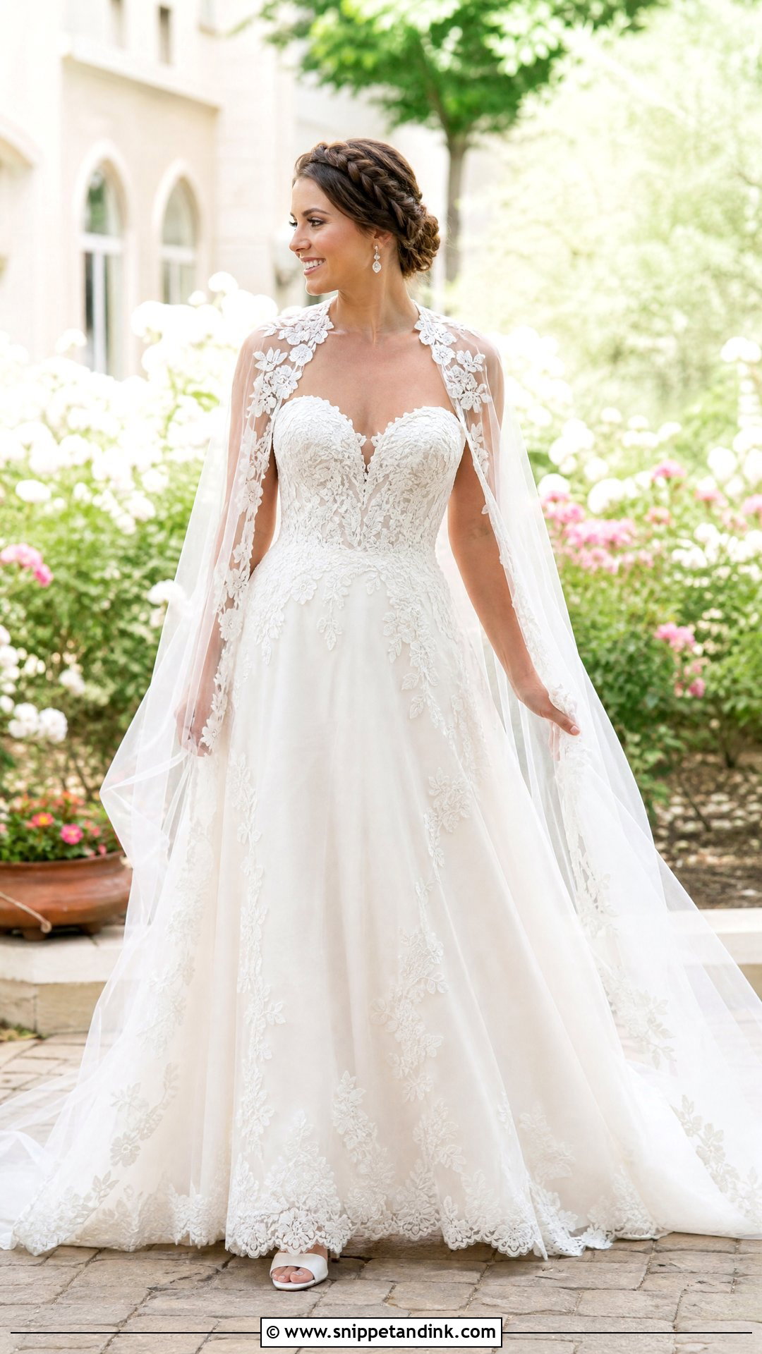 Lace A Line Wedding Dress With Sheer Cape - Snippet and Ink - 20 Wedding Dress with a Cape Ideas