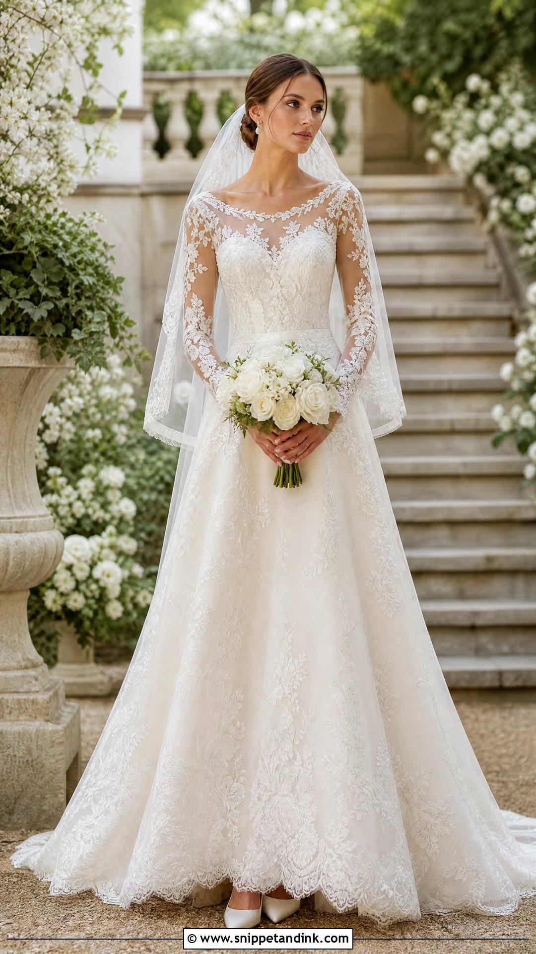 Lace A Line Wedding Dress With Sheer Sleeves - Snippet and Ink - 20 Wedding Dress with Sheer Sleeves