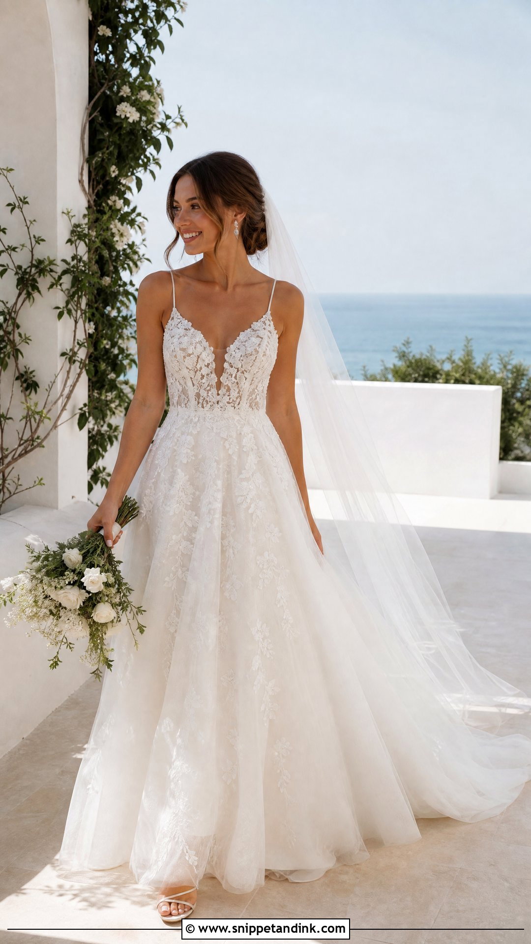 Lace A Line Wedding Dress With Spaghetti Straps - Snippet and Ink - 25 Lace a Line Wedding Dress Ideas