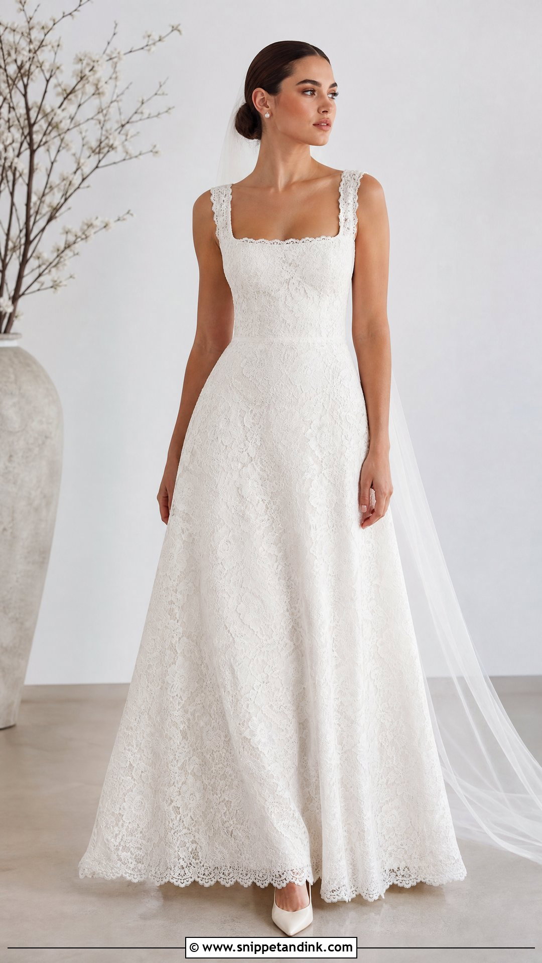 Lace A Line Wedding Dress With Square Neckline - Snippet and Ink - 25 Lace a Line Wedding Dress Ideas