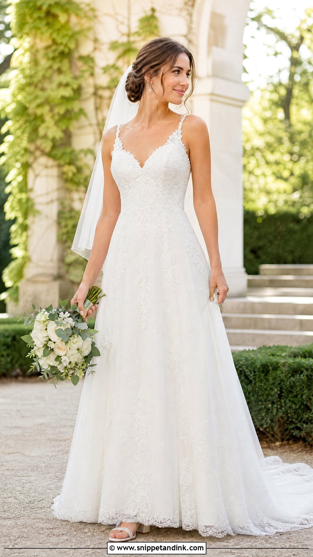 Lace A Line Wedding Dress With Sweep Train - Snippet and Ink - 20 Wedding Dress Train Lengths Ideas