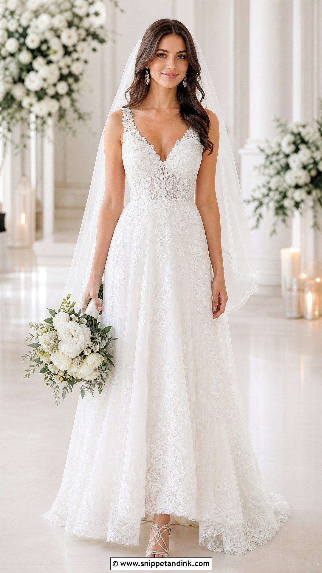 Lace A Line Wedding Dress With V Neck - Snippet and Ink - 25 Lace a Line Wedding Dress Ideas